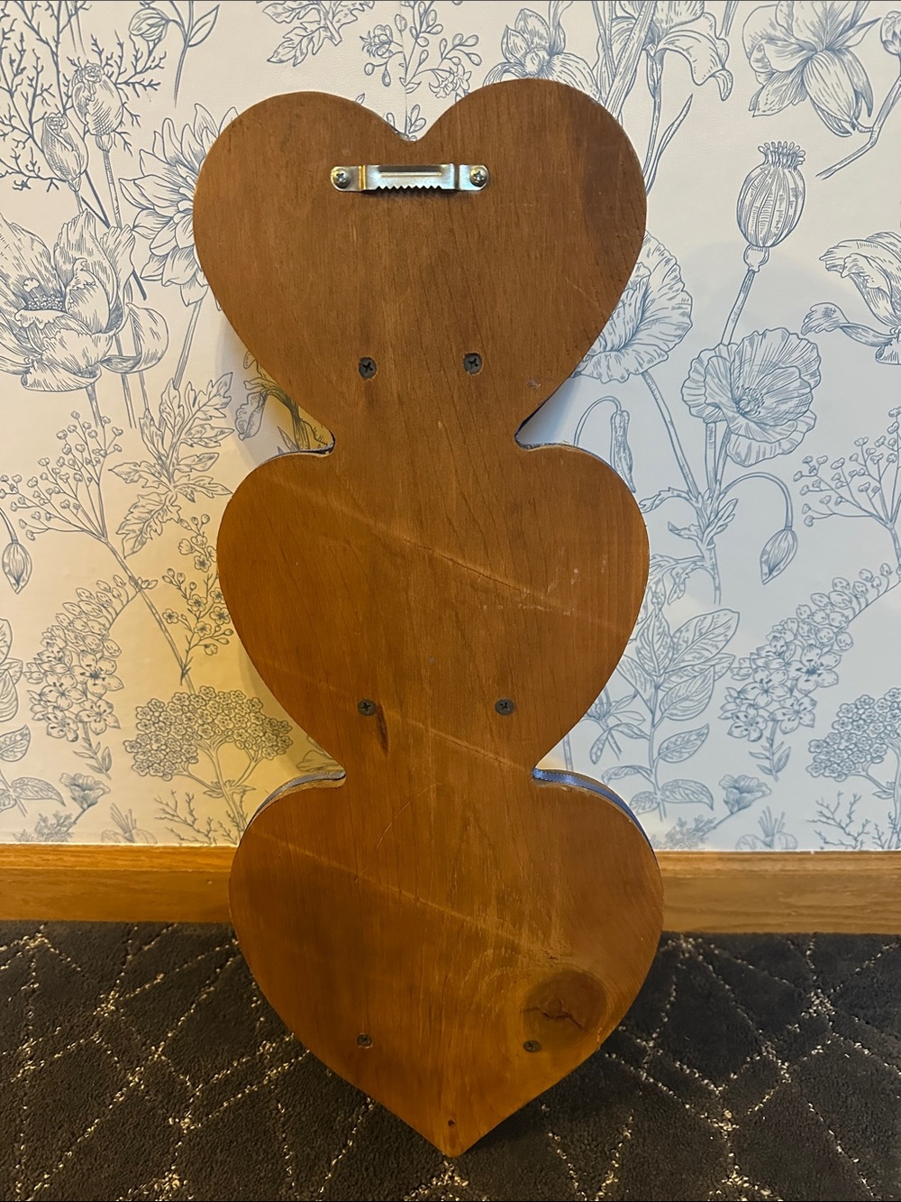 Wooden Heart Tiered Wall Shelf with Blue Ribbon Accents - Picture 8 of 12